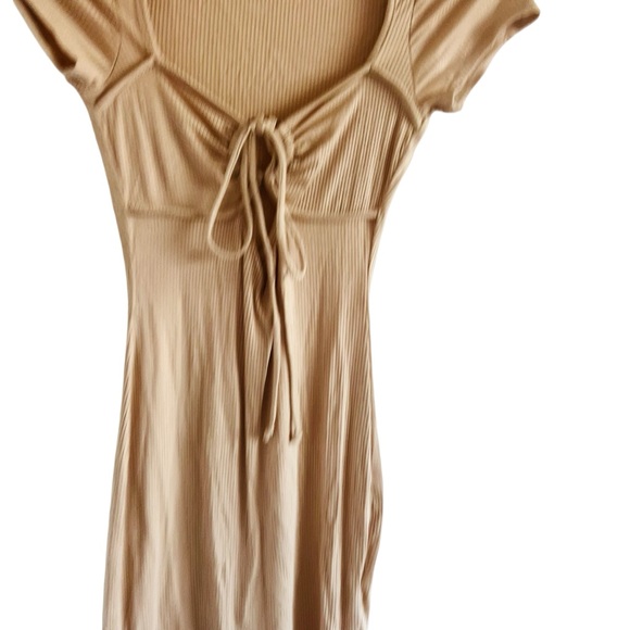 May Pink Tan Ribbed Tie-Front Dress - Picture 2 of 5